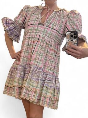 CeliaB Pastel Plaid Scallop Tiered Liv Mini Dress - Medium